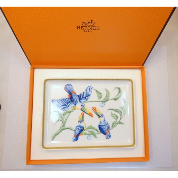 Hermes France Limoge "Toucans" Rectangle Sushi Plate Porcelain New -Case - Picture 8 of 8